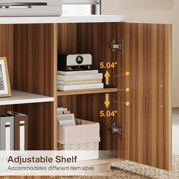 Tribesigns 85.8" L-Shaped Executive Desk, Extra Large Office Desk with File Drawers, Modern Business Furniture, Computer Desk Workstation with Door Cabinet, Shelves for Home Office, White & Brown