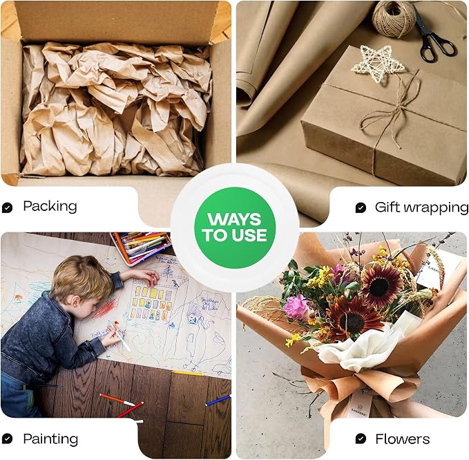 Brown Kraft Paper Roll 18" x 1800" (150 feet) with Cutter - USA-Made Wrapping Paper for Packing, Moving, Shipping & Crafts/Arts - 100% Recyclable Natural Craft Material by IDL Packaging | Wrapping Paper for Packing, Moving, Shipping & Crafts/Arts - 100...