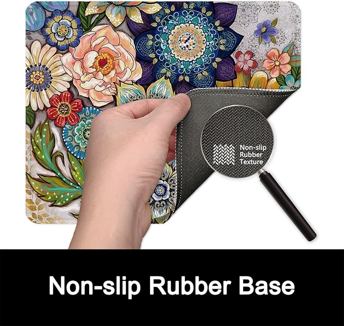 ITNRSIIET Mouse Pad with Stitched Edge Premium Textured Smooth Precise Operation Waterproof Washable Non-Slip Rubber Base Desktop Protection Mat, 10.2×8.3×0.12 inches, Succulent Flower