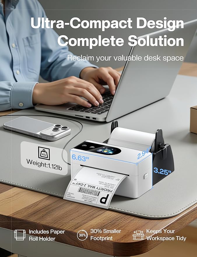 Phomemo 4x6 Shipping Label Printer with Touch Screen, Wireless Bluetooth Thermal Printer for Small Business & Packages, Compatible with Amazon Shopify UPS USPS, Support Android iOS Windows Mac