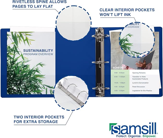 Samsill 1.5 Inch 3 Ring Binders, Economy Round Ring, Clear View Cover, 325 Sheet Capacity - for School, Home, Office - Blue, 4 Pack