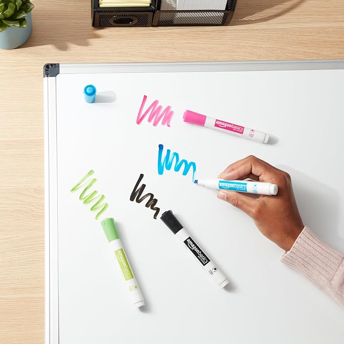 Amazon Basics Dry Erase Whiteboard Markers, Chisel Tip, Low-Odor, Assorted Colors, 12-Pack, Erase Easily