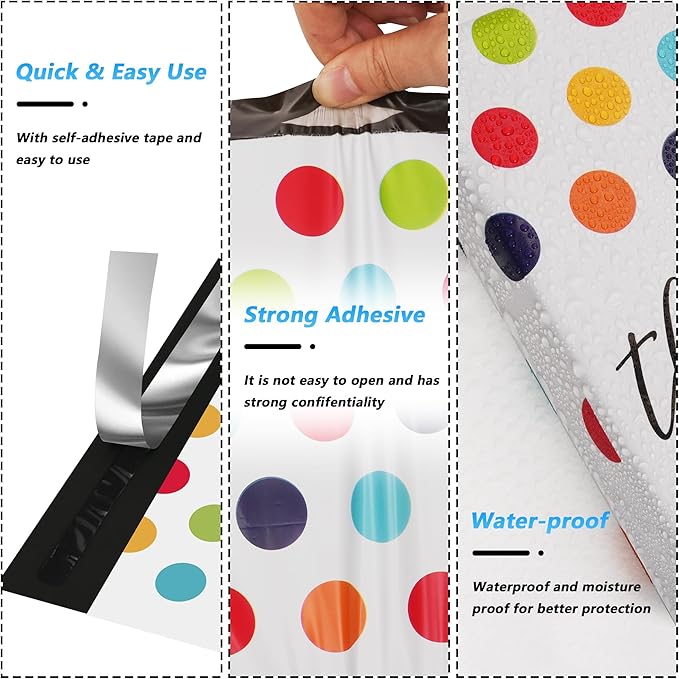 Thank You Poly Mailer 6x9 Inch 100 Pcs, Waterproof and Tear-Resistant Shipping Bags for Clothing, Cute Mailing Bags with Self-Seal, Polka Dots Printed Mailing Envelopes