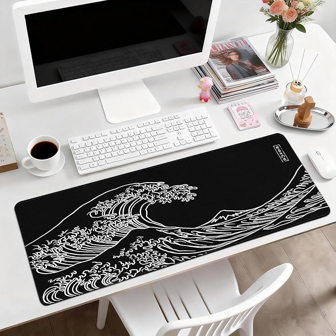 Gaming Desk Mat with Silky Smooth Surface & Exquisite Patterns,31.5x11.8 Inches Large-Sized Mouse Pad, Perfect for Extended Gaming,Work,and Home Office Decor (Kanagawa Waves 3)