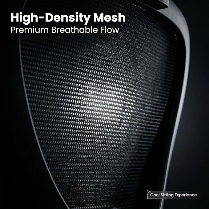 Monhey Ergonomic Chair, Adjustable Lumbar & Flip-up Arms, Black | Breathable Mesh,Height Adjustable, Rocking Swivel, High Back, Home Office Use