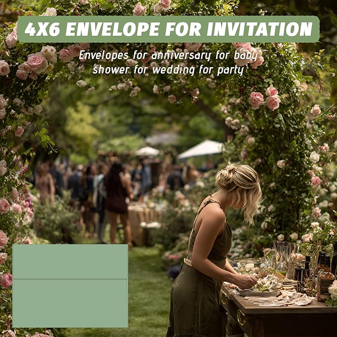 4x6 Envelopes For Invitation A4 Envelope green,50 pack 4x6 card Envelopes Self Seal,for weddings, greeting cards,baby shower,photos,birthday (50, Green, A4)