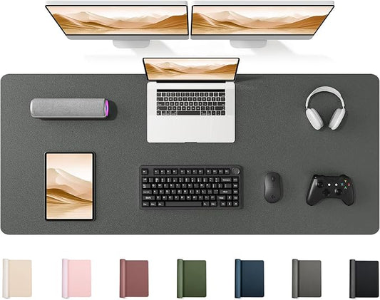 YSAGi 55" x 17" Large PU Leather Desk Mat for Keyboard and Mouse - Waterproof Non-Slip Desk Pad Protector for Office, Home, Writing Desk, Dark Grey