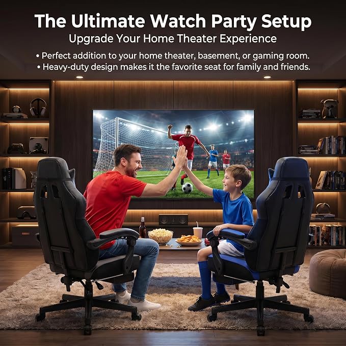 Gaming Chairs for Adults, Computer Chair with Footrest and High Back, Big and Tall Gamer Chair's with Massage Lumbar Support, 360° Swivel Height Adjustable Gaming Chair, Grey