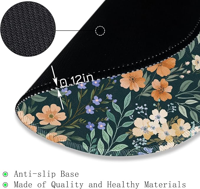 Gctriki Flower Mouse Pad, 8.6 Inch Round Mousepad with Stitched Edges, Non-Slip Rubber Base, Washable Comfortable Desk Mat for Computer Laptop, Gift for Women Teacher Nurse Office Desk Decor