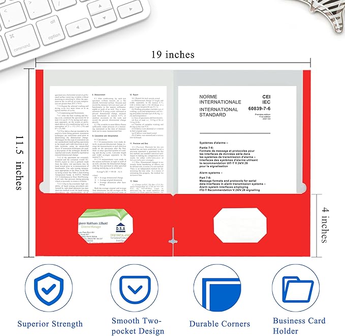 Zzrywuty File Folders with Pockets Letter Size,50-Pack Paper Folders with Card Slot,Red Two Pocket Folders for School Students,Businessmen,Home and Office Workers