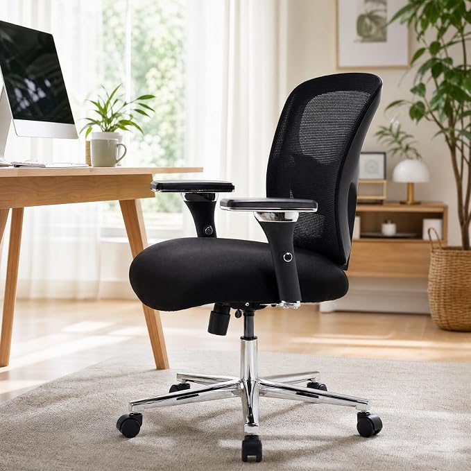 DUMOS Big and Tall Office Desk Chair, Ergonomic Mesh Computer Chair | Comfortable Lumbar Support, 4D Armrest, 500lbs Heavy Duty, Wide Seat, 360° Swivel Rolling Wheels, Adult, Ink