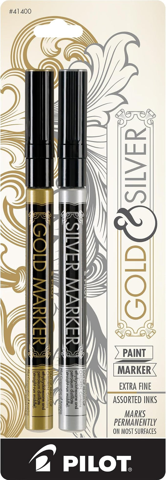 PILOT Extra Fine Point Permanent Markers, Gold/Silver Ink, 2-Pack