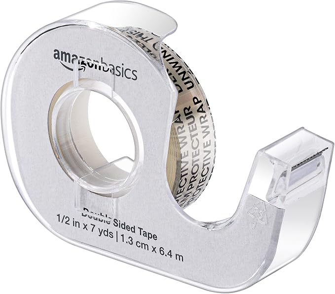 Amazon Basics Double Sided Permanent Tape with Dispenser, Narrow Width, 1/2 x 252 inches, Translucent, 3-Pack