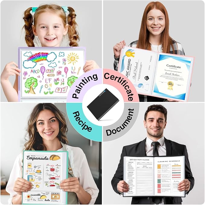 Sooez Binder with Plastic Sleeves 30-Pocket, Displays 60 Pages, 8.5"x11" | Presentation Folders with Clear Sheet Protectors, Art Portfolio Binder for Certificate & Office Project Folder