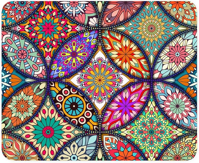 BOSOBO Mouse Pad, Floral Mandala Mouse Mat, Small Custom Mouse pad for Gaming, Office, Women and Men, Non-Slip Rubber Base, Stitched Edge, Waterproof, Rectangle 10.2 x 8.3 Inch, Flower Mousepad