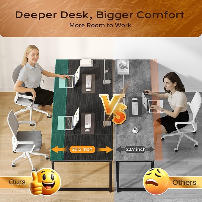 63 X 29.5 Inch Computer Desk with Deeper Desktop, Gaming Office Writing Work Desk for Home Office, Study, Bedroom, Work from Home, Metal Frame, Black