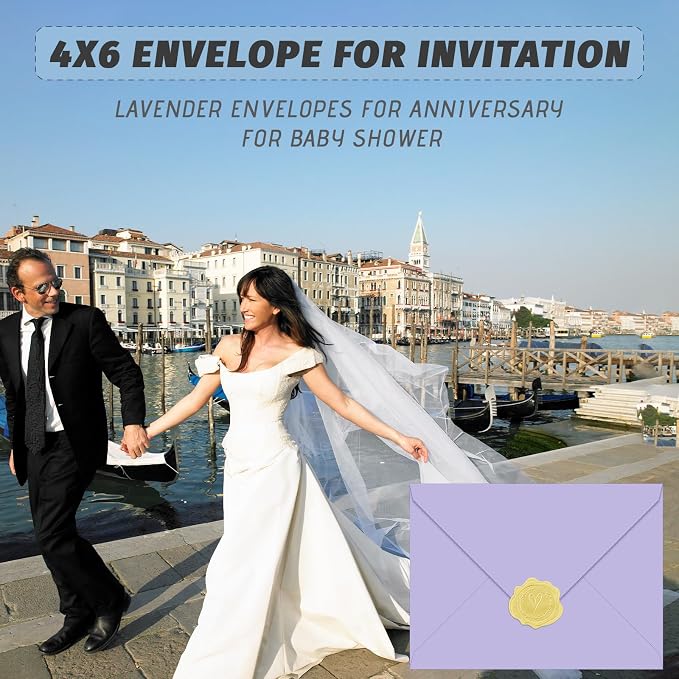 YINUOYOUJIA 4x6 Envelopes A4 Envelopes for Invitations (50, Lavender) | Golden Stickers with Envelopes,Self Seal,for Wedding, Invitations, Photos, Postcards, Greeting Cards, Mailing