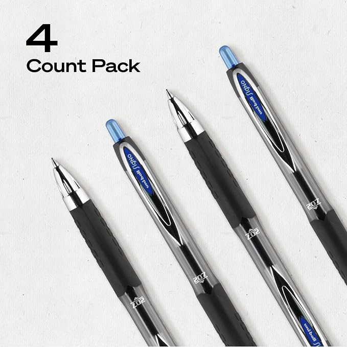 uniball™ 207 Gel Pens, Blue Ink, 0.7mm Medium Point, Retractable, 4 Count | Smooth Writing, Fraud-Resistant, uni Super Ink™