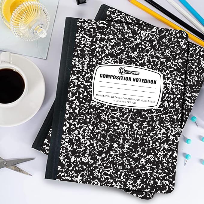 50 Pack Graph Paper Composition Bulk, Graph Composition Notebook | Bulk Graphing Notebook, 4x4 Grid, 100 Sheets (200 Pages), 9-3/4 x 7-1/2, Quad Ruled Composition Book, Hard Sewn Bound Cover
