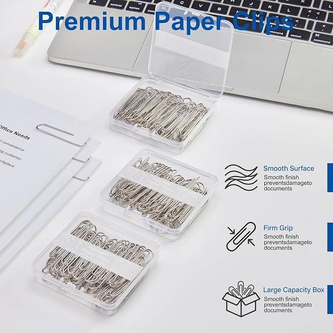 FUDAO FAMILY Large Paper Clips, 2 inch Jumbo Paperclips, 210 Count (3 Pack of 70), Silver