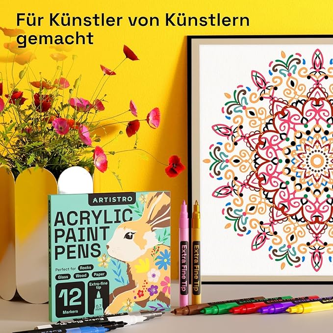 ARTISTRO 12 Regular Paint Pens for Glass Marking, Rock Painting, Ceramic, Wood, Fabric, Scrapbooking, DIY Craft Making, Coloring - Acrylic Paint Markers Extra-Fine Tip 0.7mm