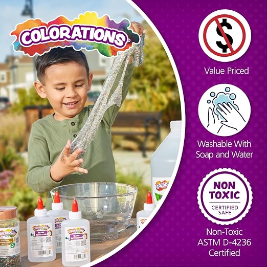 Colorations Washable Clear Glue, 1 Gallon, Non-Toxic, Great for Slime | Dries Clear, Bulk School and Scrapbook Supplies - Classroom Must Haves