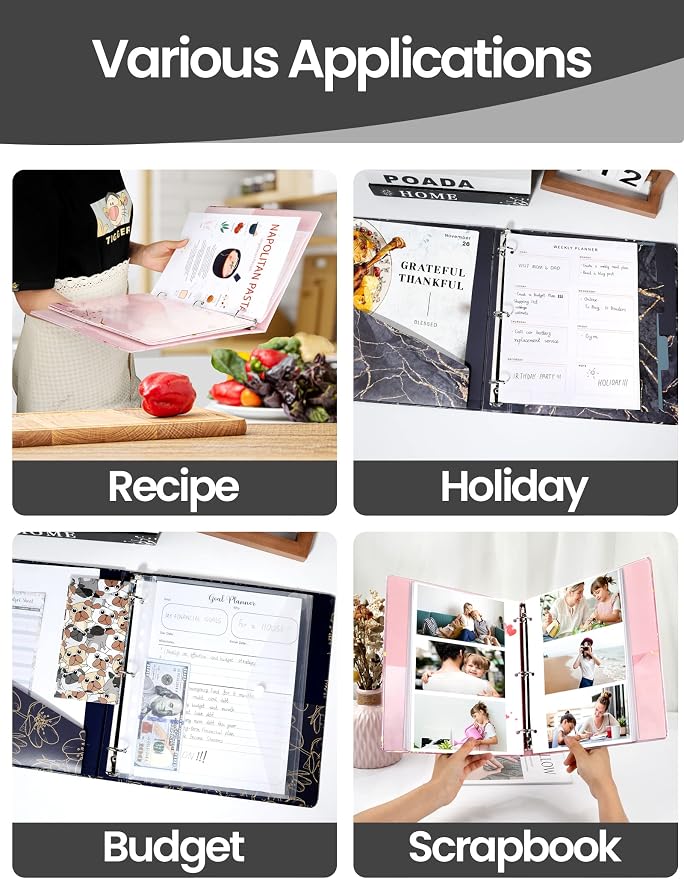 SUNEE 3 Ring Binder, 1 Inch, Cute Binder with 2 Pockets, Decorative Black Marble Heavy Duty (Fit 8.5x11 Inches) for School & Office (Pack of 2)