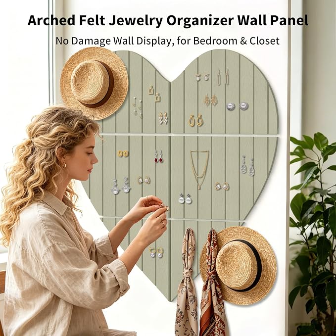 Heart-Shaped Felt Bulletin Board 29"x29", 6 Felt Tiles with, Green | Photo Display Memo Board for Office Home, Felt Pin Board with Adhesive Tiles and Pins for Notes, Photos and Artwork