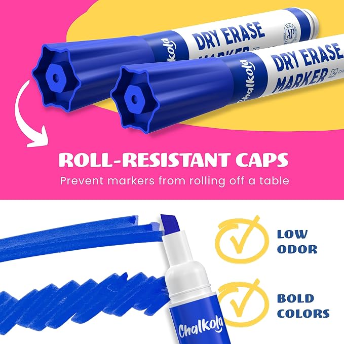 Chalkola Dry Erase Markers Bulk (60 Pack, 12 Vibrant Colors) Chisel Tip | WhiteBoard Markers, Dry Erase Pens - White Board Pens for Kids, Teachers - Home, Office, School Classroom Supplies