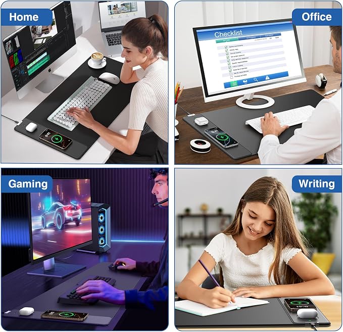 Magnetic Wireless Charging Mouse Pad, 31.5"x15.8", with 20W Adapter, Black | Large Gaming Desk Mat for Keyboard/Laptop, Non-Slip Base, Waterproof Ultra-Smooth Surface Mousepad for Gamer, Office & Home