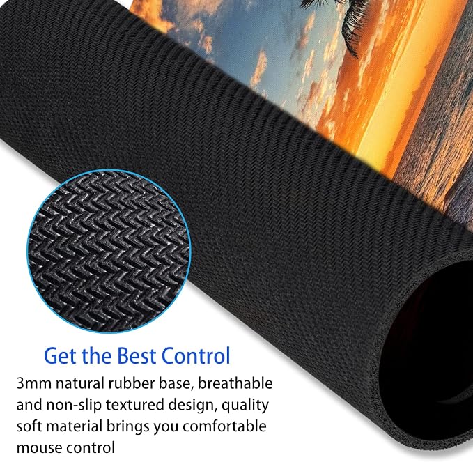 Sunset Beach Mouse pad 9.5"x7.9" Non-Slip 3mm Small Computer Pad | Personalized mousepad with tropical ocean palm landscape print. Premium smooth fabric surface, 3mm cushion & rubber base.