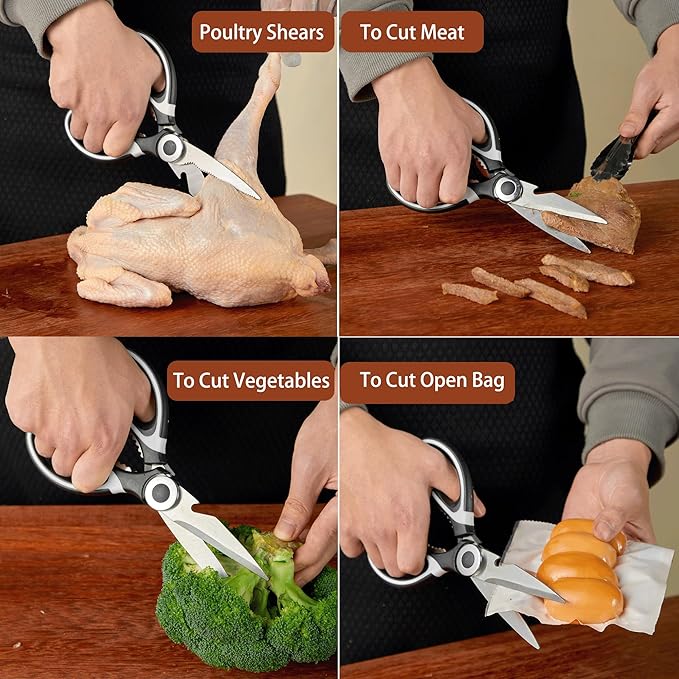 Food Grade Kitchen Scissors All Purpose 3 Pack - Heavy Duty Stainless Steel Cooking Shears for Cutting Meat, Food, Fish, Poultry Sharp Sissors for Dishwasher Safe - with Protective Sheath
