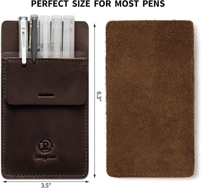 Pocket Protector for Men, Full Grain Leather Pen Protect Holder for Heavy Duty Shirts, Lab Coats, Holds Pens, Pointers, Cards, Hold 8 Pens and Pencils, Red Brown