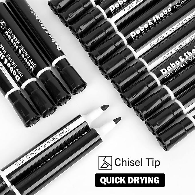 Dabo&Shobo Dry Erase Markers, Bulk Pack Of 72 Count, Low Odor Ink, Chisel Tip, Black Whiteboard Markers Perfect For Writing on Whiteboard, Mirror, Glass Office