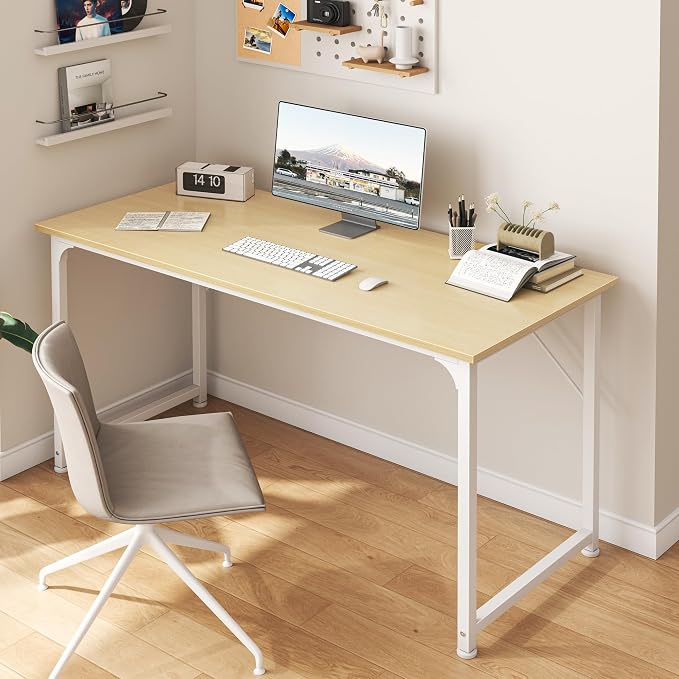 Huuger Computer Desk, 48 Inch Office Desk, Gaming Desk with Storage, Writing Desk Work Desk for Home Office, Study, Modern Simple Desk, Large Legroom, Metal Frame, Maple