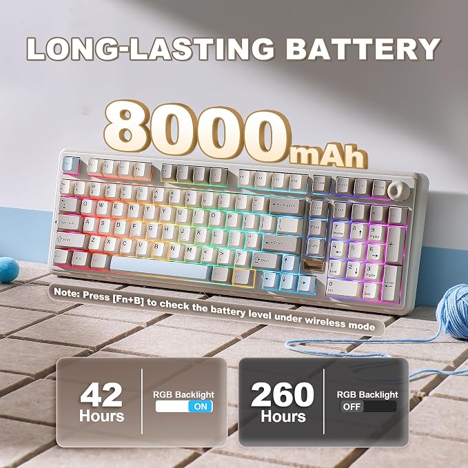 YUNZII B98 PRO 96% Wireless Mechanical Keyboard (Beige, Milk Switch) | QMK/VIA, with Numpad, Dual-Style Knob Design, Creamy Pre-Lubed Switches, Hot Swap, Gasket Mount, RGB for Gaming/Win/Mac