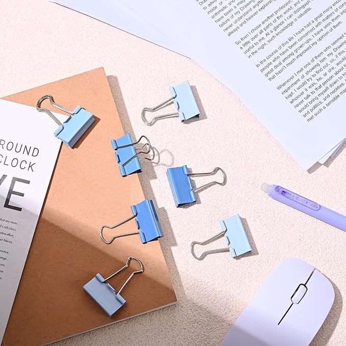 Temiary Binder Clips, Small Metal Binder Paper Clip Blue 0.75 Inch, 40 Pcs | Colored Binding Paperwork Clamp Bulk for Office, Home, School