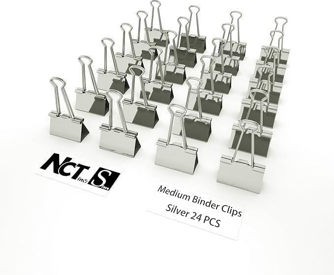 Nctinystore Binder Clips Medium Metal Clamp - 1-1/4 in (1.25 inch) (Silver, 24-Count)