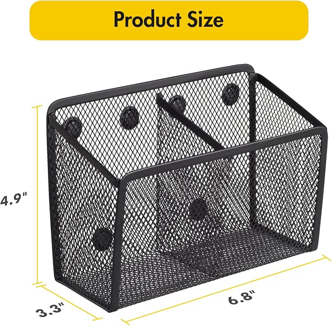 BEYGORM Magnetic Dry Erase Marker Holder for Whiteboard, Locker Organizer | Mesh Non-slip Pen & Pencil Holder for Refrigerator, Basket for Classroom, School &Office (Black, 1-Pack)
