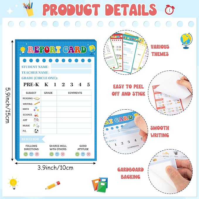 TICIAGA Kids Pretend Play Notepads - 10PCS 4x6 In Playtime Pad Included Today’s Lesson Homework Report Card Notepad 30 Page Pretend Notebook Imaginative Role for Toddler Kid Play Game, School Teacher