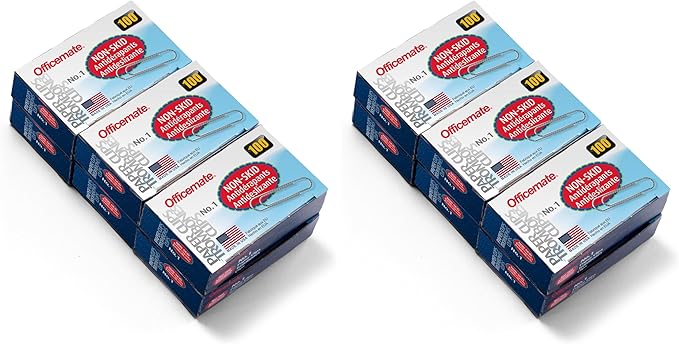 Officemate Premium #1 Paper Clips, 600 Paper Clips (6 Boxes of 100 Each) (Pack of 2)