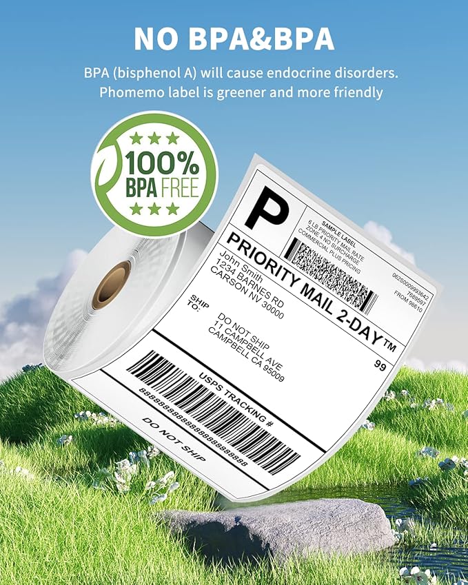 Phomemo Thermal Labels 4x6 for Shipping Packages, Direct Printer Label Paper 4x6 Shipping Labels Compatible with Rollo Zebra Btother MUNBYN Phomemo Nelko Omezizy, 500 pcs Shipping Seals Sticker