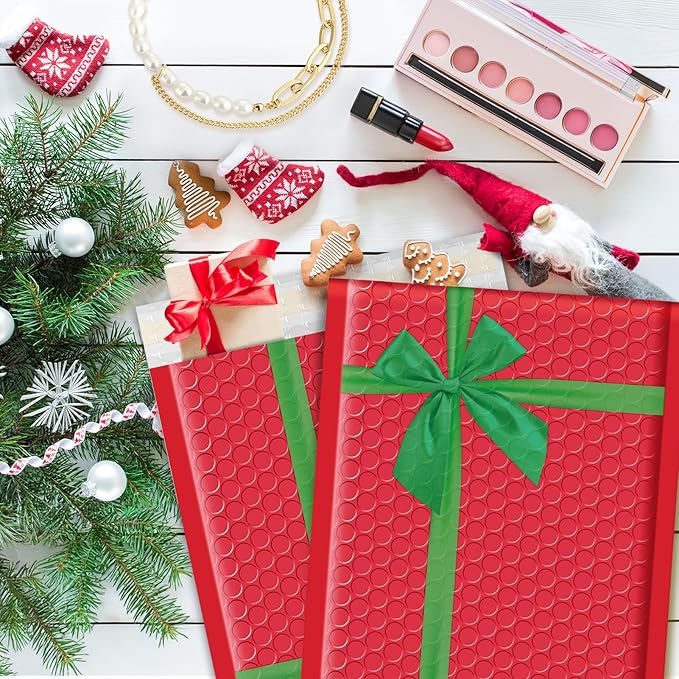 Fuxury Bubble Mailers 6x10" Christmas Padded Envelopes 25 Pack Usable Size 6x9" Thick Mailing Envelopes Bubble Opaque Padded Mailers Shipping Bags for Mailing Jewelry Makeup Small Business #0 Red