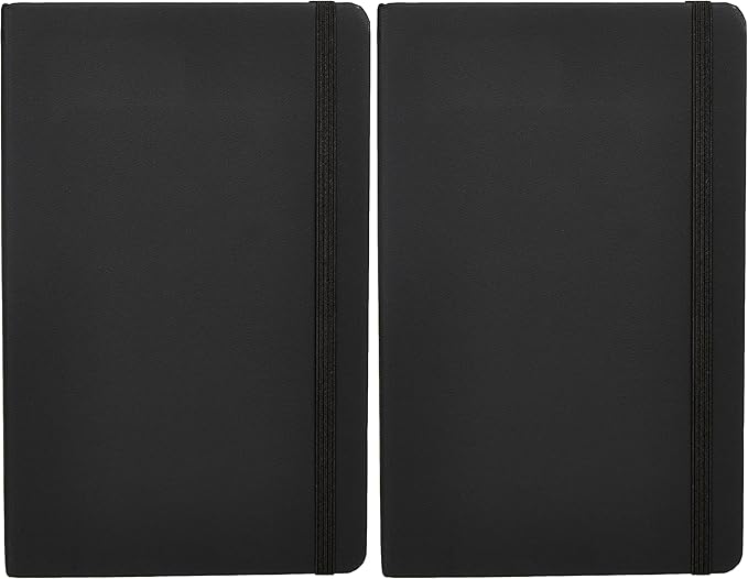 Amazon Basics Classic Grid Notebook for Writing and Note Taking, Hardcover, Graph Ruled, 240 Pages, 5" x 8.25", Black (Pack of 2)