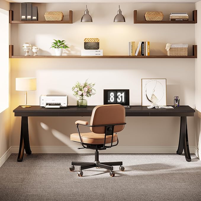 Tribesigns 2 Person Computer Desk, 78.7-Inch Extra Long Desk, Large Double Desk for Two People, Workstation with Stylish Legs (Black)