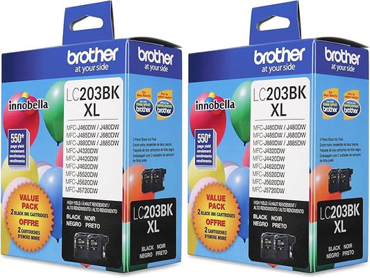 Brother Genuine High Yield Black Ink Cartridges, LC2032PKS, Replacement Black Ink Two Pack, Includes 2 Cartridges of Black Ink, Page Yield Up to 550 Pages/Cartridge, LC203 (Pack of 2)