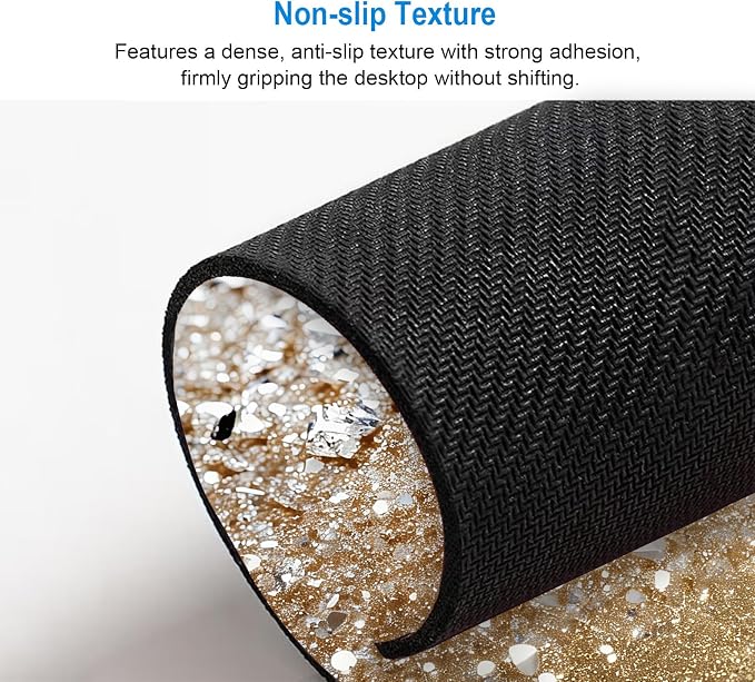 Square White and Gold Glitter Mouse Pad Small, Cute Mouse Pads for Laptop, Non-Slip Rubber Base Mousepad Washable Cloth, Computer Pad Decor Gifts, Coworker Gift for Girls