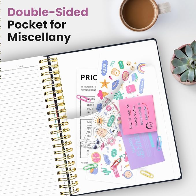 Large Spiral Lined Notebooks for Work with Removable Dividers & Tabs, 8.5"x11" Pretty Hardcover 5 Subject Notebook Journal for Women, College Ruled, Perfect for Study & Office Organization, 280 Pages, Wild Bloom
