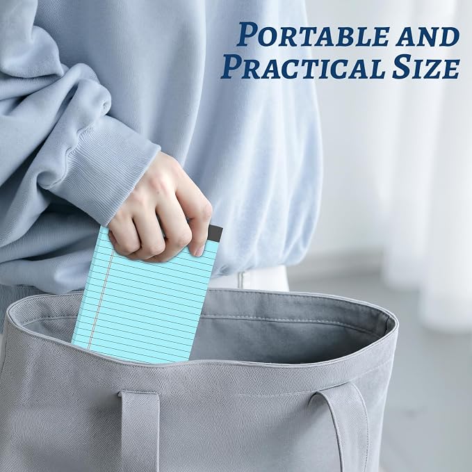 5 Pack 5 x 8 Inch Colored Legal Pads, 5 Bright Colors Double-Sided Lined Notepads with Hard Backing for Office, School & Home, Thick Perforated No-Bleed Paper for Students, Teachers & Professionals