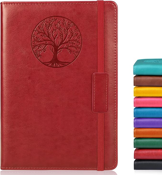 Graph Paper Notebook Journal for Women Men,140 Pages Hardcover Grid Notebooks for Work & School,Leather Journals for Writing, Graphing Paper Notebook 5.7"×8.3" (Winered)